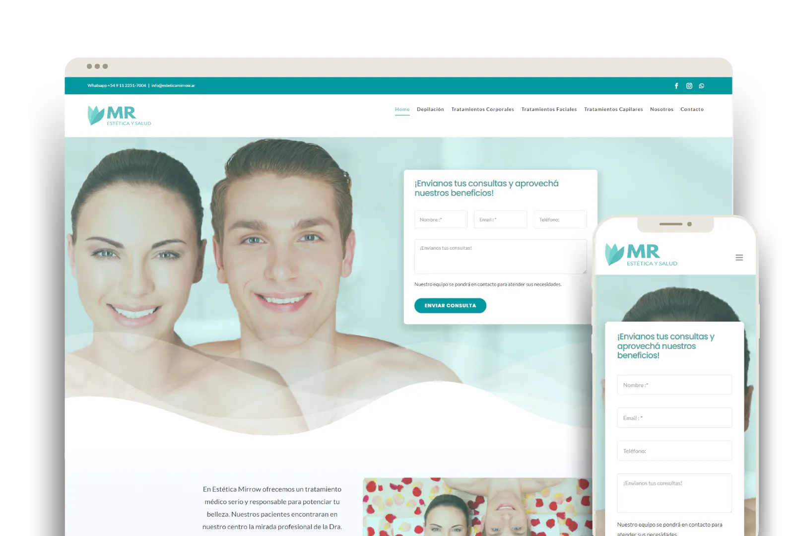 Página web desarrollada para Estetica Mirrow por Alacasa Web Design