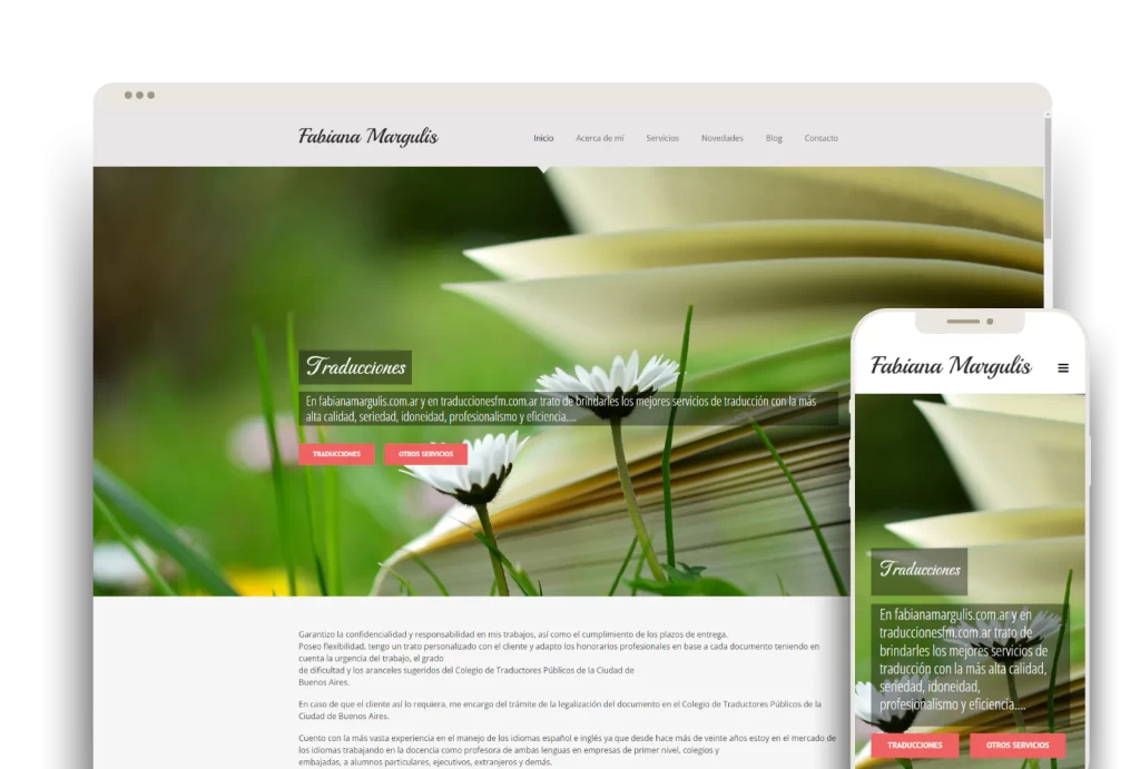 Página web desarrollada para Fabiana Margulis por Alacasa Web Design